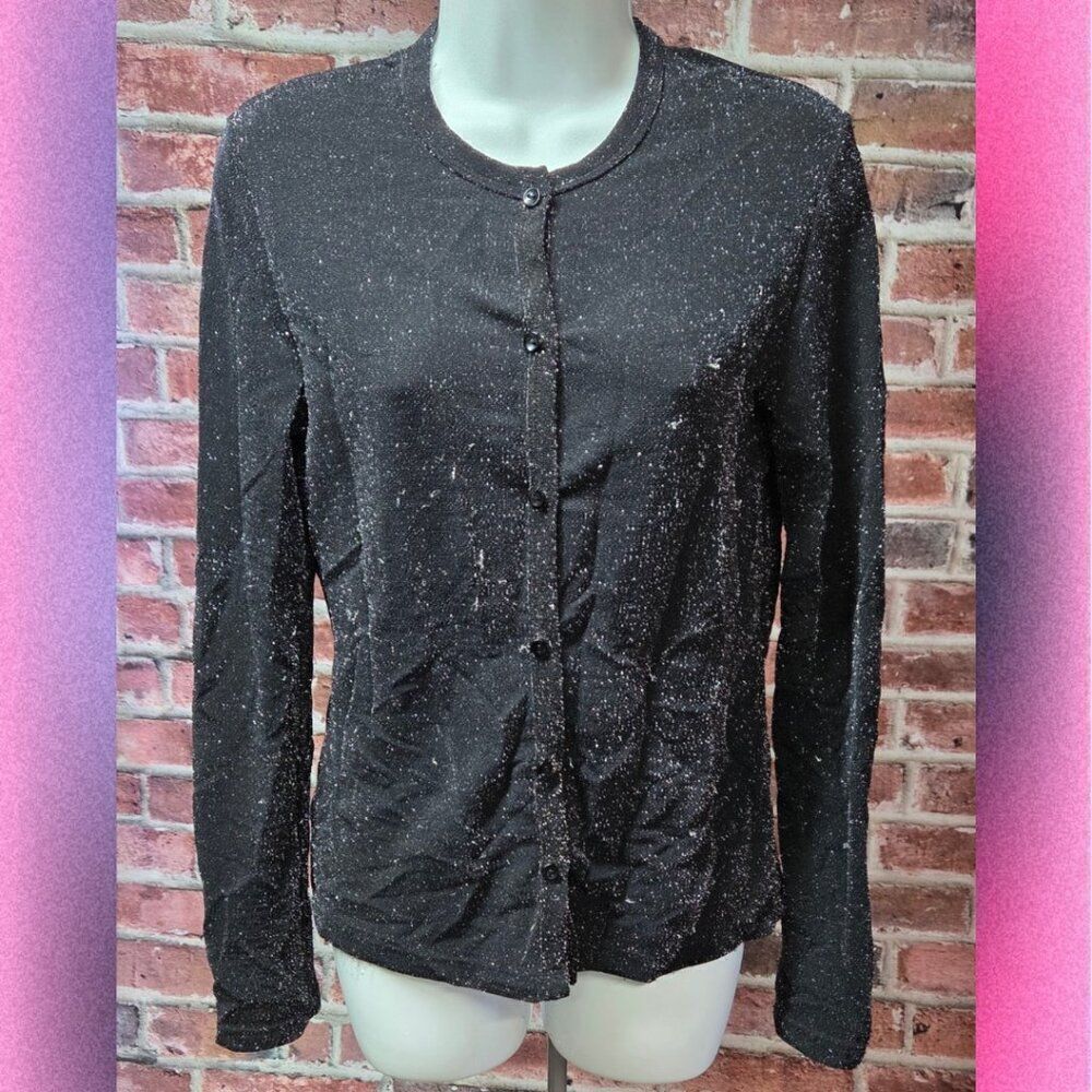 Vintage Nexxen Shimmering Metallic Cardigan Sweater – Women’s Size Medium‎ Black